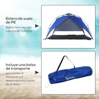 Outsunny Tienda de Playa Plegable con Bolsa de Transporte Apertura Automática Protección UV e Impermeable 247x247x145 cm Azul(m-7)