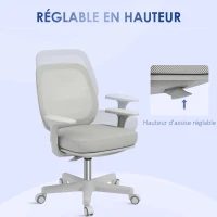 Vinsetto Chaise de bureau tissu mesh hauteur réglable pivotante 360° accoudoirs sur roulettes, gris(m-5)