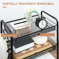 HOMCOM Carrello da Cucina a 3 Livelli con Cesti Removibili e 4 Ruote, in Acciaio e Plastica PP, 41.5Lx26.5x63 cm, Nero(m-5)