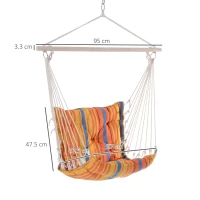 Outsunny Outdoor Hanging Rope Chair with Soft Padded Seat & Backrest, Garden Hammock Chair with Wooden Support Bar Cotton Cloth, Portable Garden Chair for Patio & Tree, Orange(m-3)