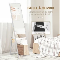 HOMCOM Miroir rectangulaire sur pied miroir de sol pour vestiaire salon salle de bain couloir 40 x 47 x 147 cm blanc(m-5)