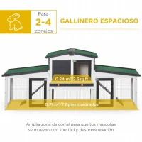 PawHut Conejera de Madera con Techo Abatible Escalera y Bandeja Extraíble Conejera para Exterior 197x49x86 cm Gris(m-4)