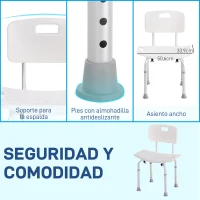 HOMCOM Silla para Ducha con Respaldo Altura Regulable y Antideslizante Carga 136 kg para Ancianos y Discapacitados(m-5)