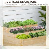 Outsunny Jardinière sur pieds à 3 niveaux carré potager de jardin avec 9 compartiments en bois de sapin et tissu non tissé(m-6)