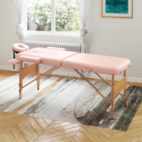 HOMCOM Camilla de Masaje Plegable con Reposacabezas Extraíble Asa Marco de Madera y Altura Regulable 210x81x67-92 cm Rosa(m-8)