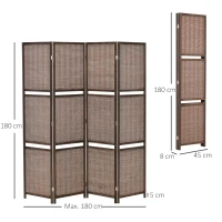 HOMCOM Biombo de 4 Piezas de Bambú Biombo Separador de Ambientes Plegable con 2 Estantes Extraíbles Divisor de Habitaciones Dormitorio 180x180 cm Marrón(m-3)