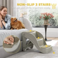 PawHut Foldable Pet Stairs 3 Steps with Non-slip Mats for Small Dogs, Grey(m-4)