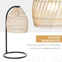 HOMCOM Tischleuchte im Boho-Stil, 1,5 m langes Kabel, Lampenschirm aus Rattan, 20 cm x 20 cm x 41 cm, Schwarz + Natur(m-4)