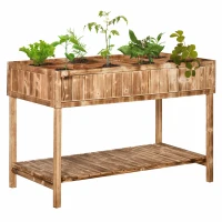 Outsunny Huerto Urbano de Madera 120x60x81 cm Jardinera Elevada para Cultivo de Plantas Flores Mesa de Cultivo con Estante Inferior para Jardín Terraza Exterior Carbanizado(m-1)