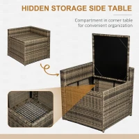 Outsunny 8 Pieces Outdoor PE Rattan Sofa Set with Cushions, Patio Garden Furniture Sets with Glass Top Coffee Table, Storage Corner Table, Mixed Brown(m-8)