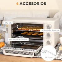 HOMCOM Horno Sobremesa de 21L 1400W Mini Horno Eléctrico Temporizador hasta 60min y Temperatura Regulable hasta 230℃ Crema(m-6)