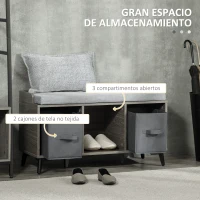 HOMCOM Banco Zapatero Tapizado Mueble Zapatero con Banco con 3 Compartimentos Abiertos y 2 Cajones de Tela 90x34x48 cm Gris(m-4)