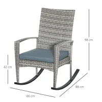 Outsunny Schaukelstuhl Schwingsessel Gartenstuhl mit Kissen, Polyrattan+Metall, Grau, 66 x 88 x 98 cm(m-3)