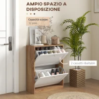 HOMCOM Scarpiera Slim con 3 Ripiani Regolabili a 2 Livelli per 12 Paia, in Truciolato e MDF, 60x24.5x75.5 cm(m-4)
