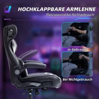 Vinsetto Gaming Stuhl mit Schaukelfunktion und Lautsprecher, Lenden- und Nackenstütze, für Spielzimmer, Kunstleder, Grau+Schwarz(m-7)