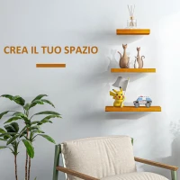 HOMCOM Set di 3 Mensole da Parete di Design in Legno di Pino, 30/40/50x18x3.6cm, Marrone(m-8)