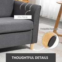 HOMCOM Compact Loveseat Sofa, Modern 2 Seater Sofa for Living Room with Wood Legs and Armrests, Dark Grey(m-6)