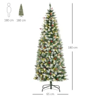 HOMCOM Künstlicher Weihnachtsbaum 180 cm Tannenbaum künstlich mit LED Beleuchtung, Schnee, 618 Spitzen Christbaum Weihnachtsdeko inkl. Stahlständer für drinnen(m-3)