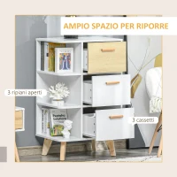 HOMCOM Mobiletto Multiuso con 3 Ripiani Aperti e Cassetti, Mobile per Soggiorno, Cucina, Ufficio in Legno Bianco, 60x40x100cm(m-4)