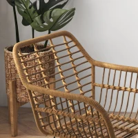 HOMCOM 2-er-Set Stühle im Boho-Stil, Küchenstühle, PE-Rattan, 56 x 60 x 79 cm, Natur + Schwarz(m-7)