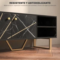 HOMCOM Mesa de TV con 2 Puertas Estante Ajustable y Efecto Mármol Mueble de TV para Salón para Televisores de 50 Pulgadas Negro(m-7)