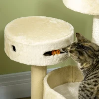 PawHut Kratzbaum für Katzen, 2 Katzenbetten, Katzenspielzeug und Kratzsäulen, 60 cm x 40 cm x 70 cm, Beige(m-8)