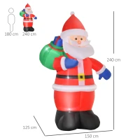HOMCOM Père Noël Gonflable LED 2,4H m avec hotte Polyester imperméable Rouge(m-3)