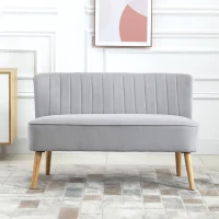 HOMCOM Modern Velvet Double Seat Sofa w/ Wood Frame Foam Padding High Back Soft Comfortable Compact Couch Light Grey(m-8)
