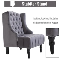 HOMCOM Einzelsessel Ohrensessel Relaxsessel mit Tufting erhöhte Beine Samtstoff Grau 67 x 70,5 x 97 cm(m-5)