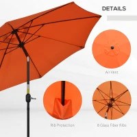 Outsunny 2.6M Patio Parasol Sun Umbrella, Tilt Shade Shelter Canopy with Crank 8 Ribs Aluminium Frame, Orange(m-6)