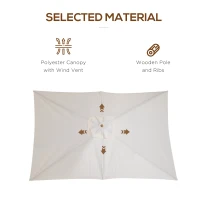 Outsunny 2 x 3m Wooden Garden Parasol Umbrella Outdoor Sun Shade Canopy, Cream White(m-7)