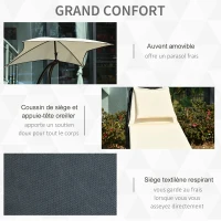 Outsunny Bain de Soleil transat à Bascule Design Contemporain avec Pare-Soleil, Matelas Grand Confort, tétière métal époxy Noir Polyester crème(m-5)