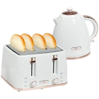 HOMCOM 1.7L 3000W Fast Boil Kettle & 4 Slice Toaster Set, Kettle and Toaster Set with 7 Browning Controls, Crumb Tray, White(m-1)