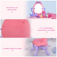 HOMCOM Kids Pretend Vanity Table Stool Beauty Pretend Princess Dressing Table Play Set with Mirror Lights Music & Makeup Accessories for Girls 3 Years Old Pink(m-6)