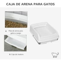 PawHut Bandeja Higiénica para Gatos Arenero Abierto con Botón Pala Bandeja Extraíble y Bordes Altos 62x46,5x19,5 cm Blanco(m-5)