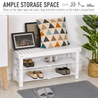 HOMCOM Shoe Bench, 3-Tier Wooden Shoe Rack with Hidden Storage Compartment, Slatted Shelves, Home Storage Unit, Hallway Furniture, White, 90L x 29W x45H cm(m-4)