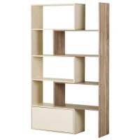 HOMCOM Étagère chic bibliothèque 141L x 29l x 176H cm porte battante blanc chêne(m-7)