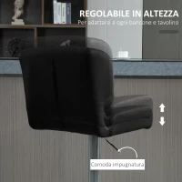 HOMCOM Set 2 Sgabelli da Bar Girevoli e Imbottiti in Pelle PU Nera con Schienale e Poggiapiedi, Altezza Regolabile, per Cucina o Pub, 50x55.5x93-114cm(m-5)