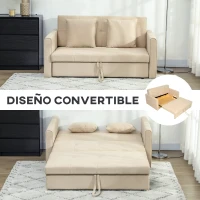 HOMCOM Sofá Cama de 2 Plazas Tapizado en Algodón con 2 Cojines Desmontables y Base de Almacenaje 152x101x81 cm Beige(m-4)