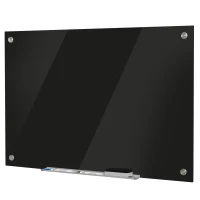 Vinsetto Pizarra de Cristal con Bandeja Pizarra de Pared sin Marco Incluye 4 Rotuladores y Borrador 90x60x0,45 cm Negro(m-10)