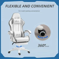 Vinsetto Computer Gaming Chair, PU Leather Desk Chair with Footrest, Swivel Task Chair with 135° Reclining Back and Lumbar Support, PC Chair for Adults, White and Grey(m-6)