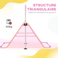 HOMCOM Barre de gymnastique pour enfants, barre horizontale pliable à hauteur réglable avec anneaux de gymnastique, rose(m-7)