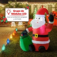 HOMCOM Papa Noel Inflable 70x45x120cm Luces LED + Bolsa Regalo Decoracion Navidad Santa(m-4)