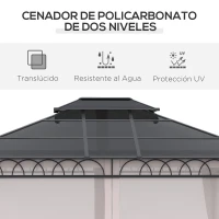 Outsunny Cenador de Jardín con Techo Doble Cortinas Opacas y Mosquiteras para Patio Fiestas Terraza 3,6x3m Negro y Caqui(m-4)