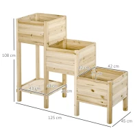 Outsunny Jardinière sur Pieds carré Potager 3 étages dim. 125L x 45l x 108H cm Inserts d'irrigation étagère Bois Sapin Naturel(m-3)