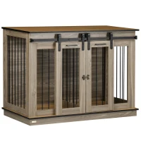 PawHut Hundekäfig mit 2 Türen, Hundebox, Transportbox für Hunde, rustikales Design, verriegelbar, Braun(m-1)