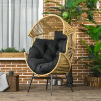 Outsunny String Rattan Egg Chair, with Padded Seat Cushion - Sand/Black(m-10)