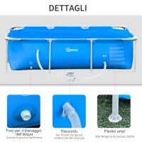 Outsunny Piscina Autoportante da Esterno, Piscina Rettangolare Fuori Terra con Filtro e Valvola in Acciaio e PVC, Blu, 252x152x65cm(m-6)
