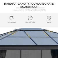 Outsunny 3.6 x 4m Hardtop Gazebo Canopy with Polycarbonate Roof, Aluminium Frame, Permanent Pavilion Garden Gazebo with Netting and Curtains for Patio, Deck, Dark Grey(m-4)
