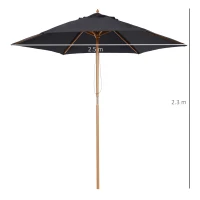 Outsunny 2.5m Wood Garden Parasol Sun Shade Patio Outdoor Wooden Umbrella Canopy Black(m-3)